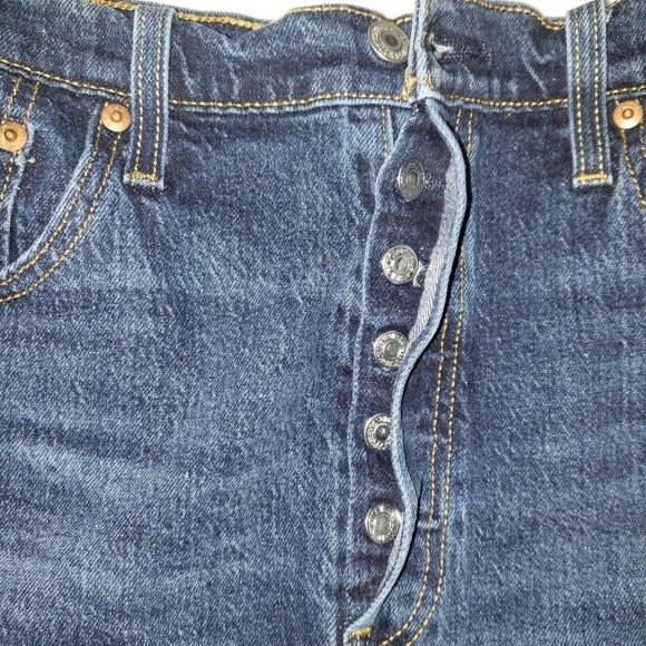 Levi's 501 Cutoff Jean Shorts Women Size W33 Dark Wash Raw Edge Western Country - Picture 11 of 16